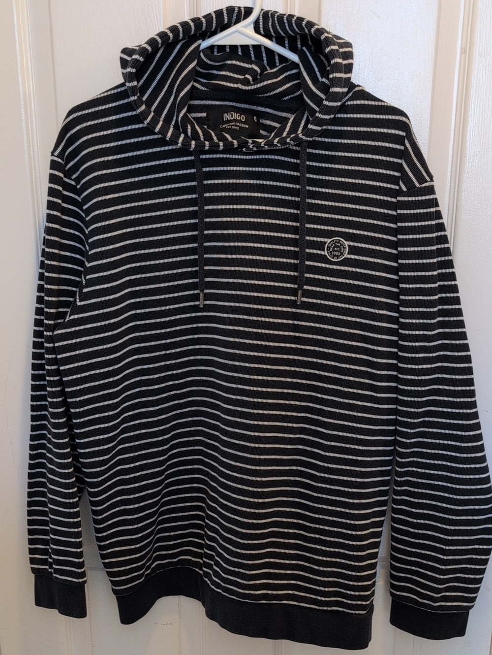Indigo Men’s Navy & White Striped Hoodie Shirt